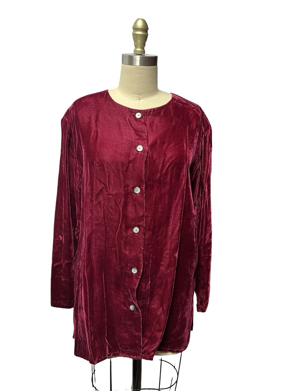 Vintage NOS Button Velvet Tunic Top Oversized Witchy Romantic 90s Romance Sz S